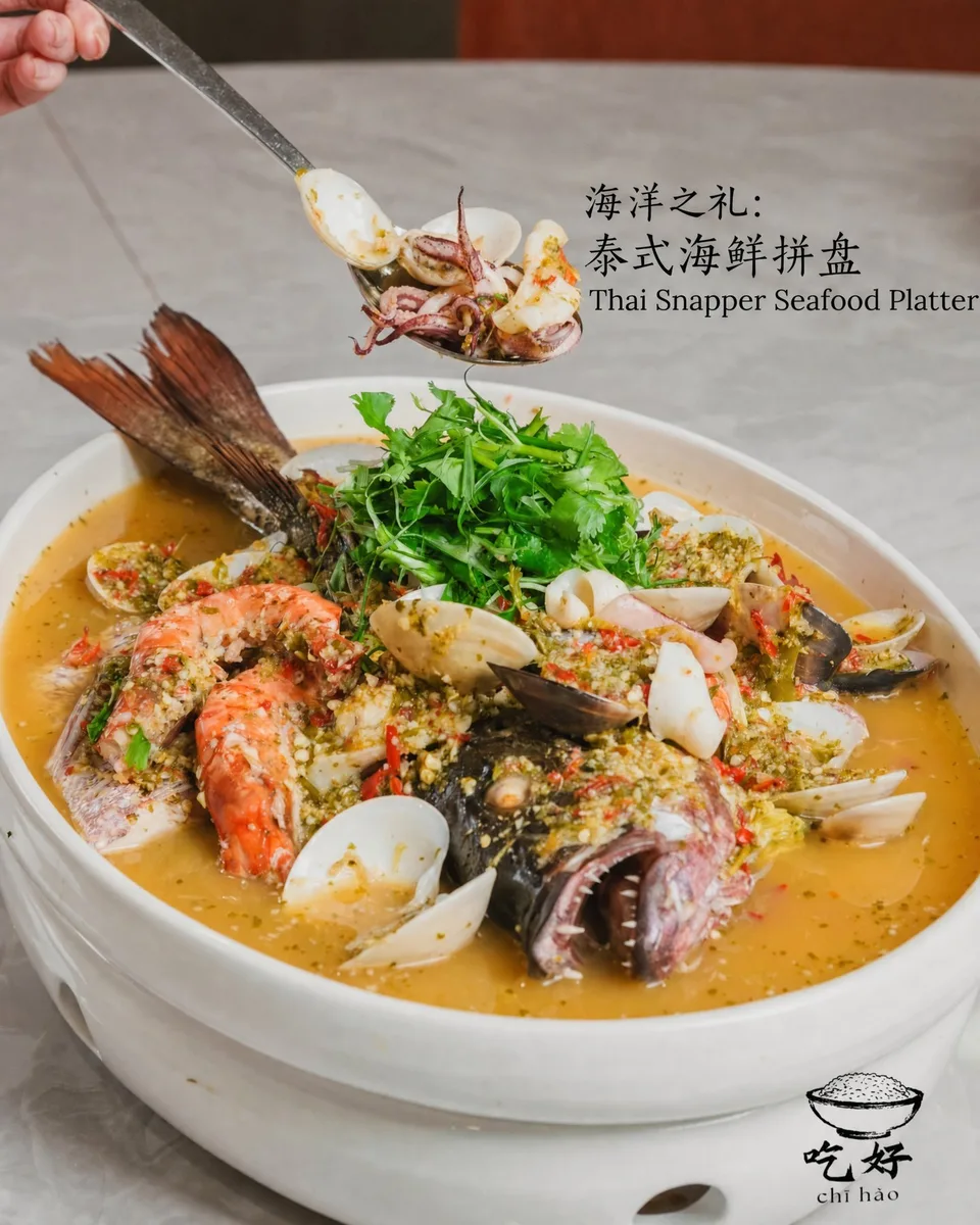 Chī Hǎo’s roast duck and Thai Snapper Seafood Platter. Photographs supplied with the restaurant brief.